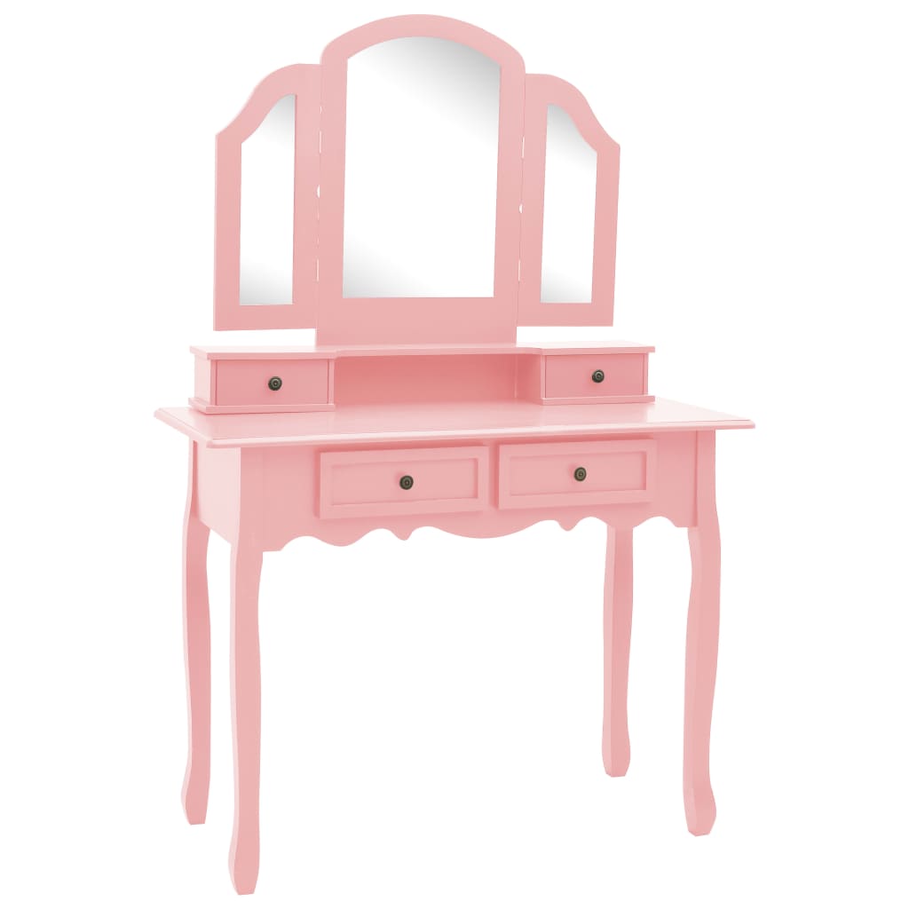 Vidaxl kaptafelset met kruk 100x40x146 cm paulowniahout roze