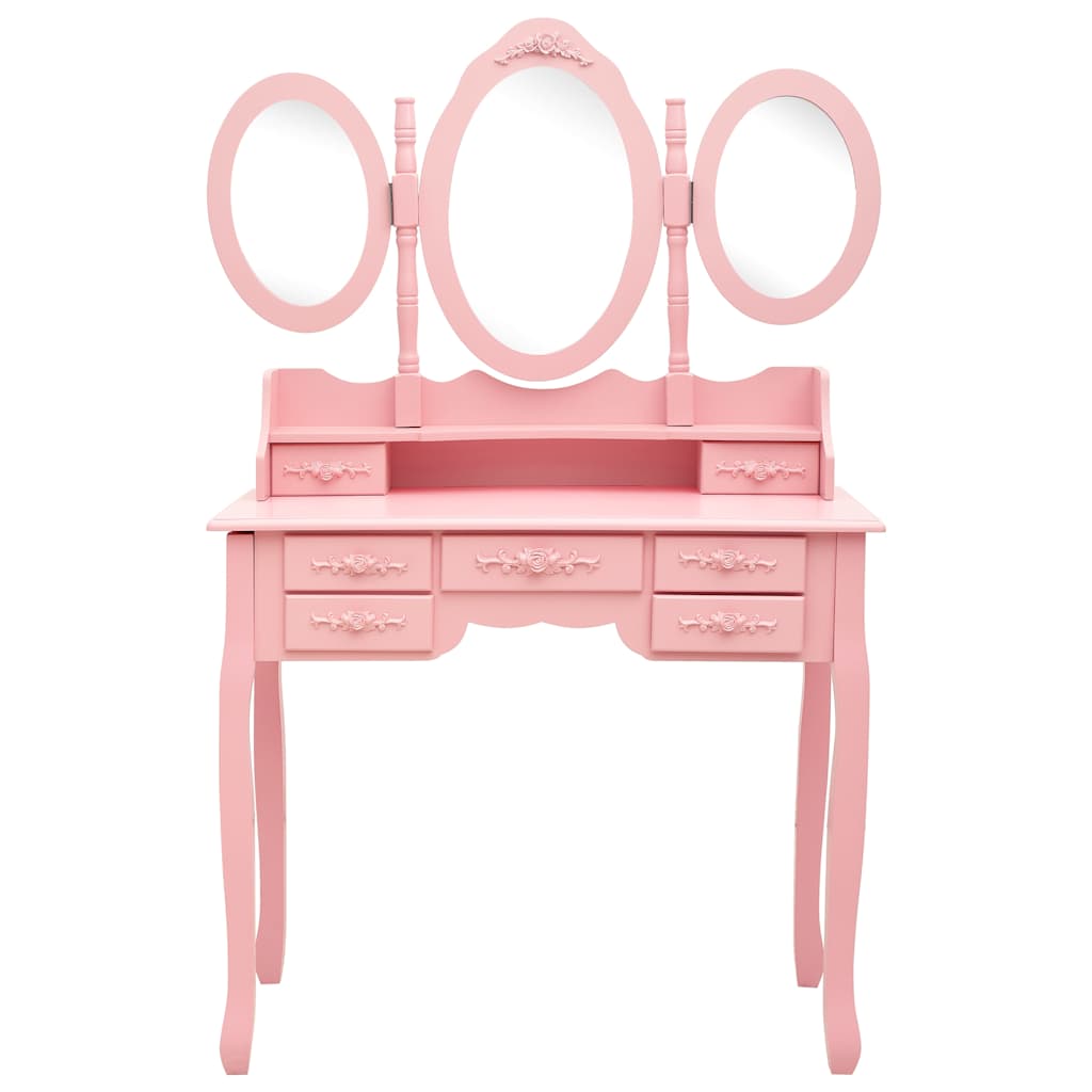 Vidaxl kaptafel met kruk en drievoudige spiegel roze