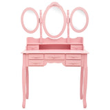 Vidaxl kaptafel met kruk en drievoudige spiegel roze