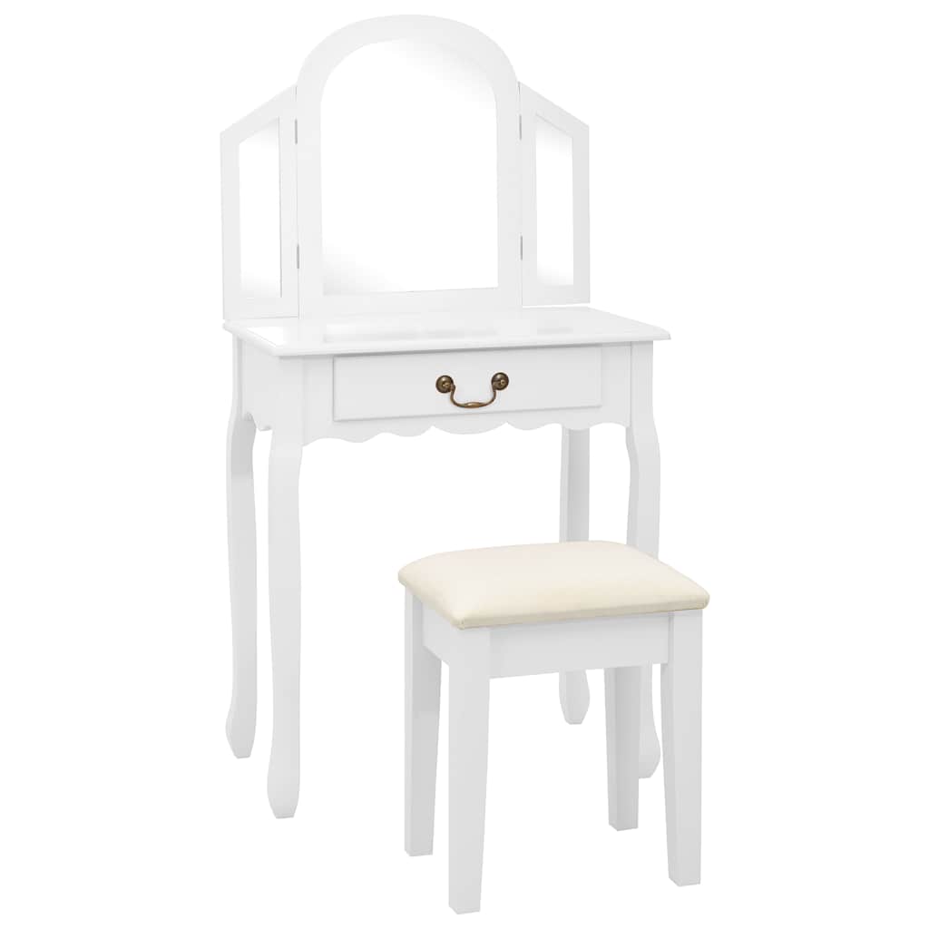 Vidaxl kaptafel met kruk 65x36x128 cm paulowniahout mdf wit