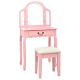 Vidaxl kaptafel met kruk 65x36x128 cm paulowniahout mdf roze