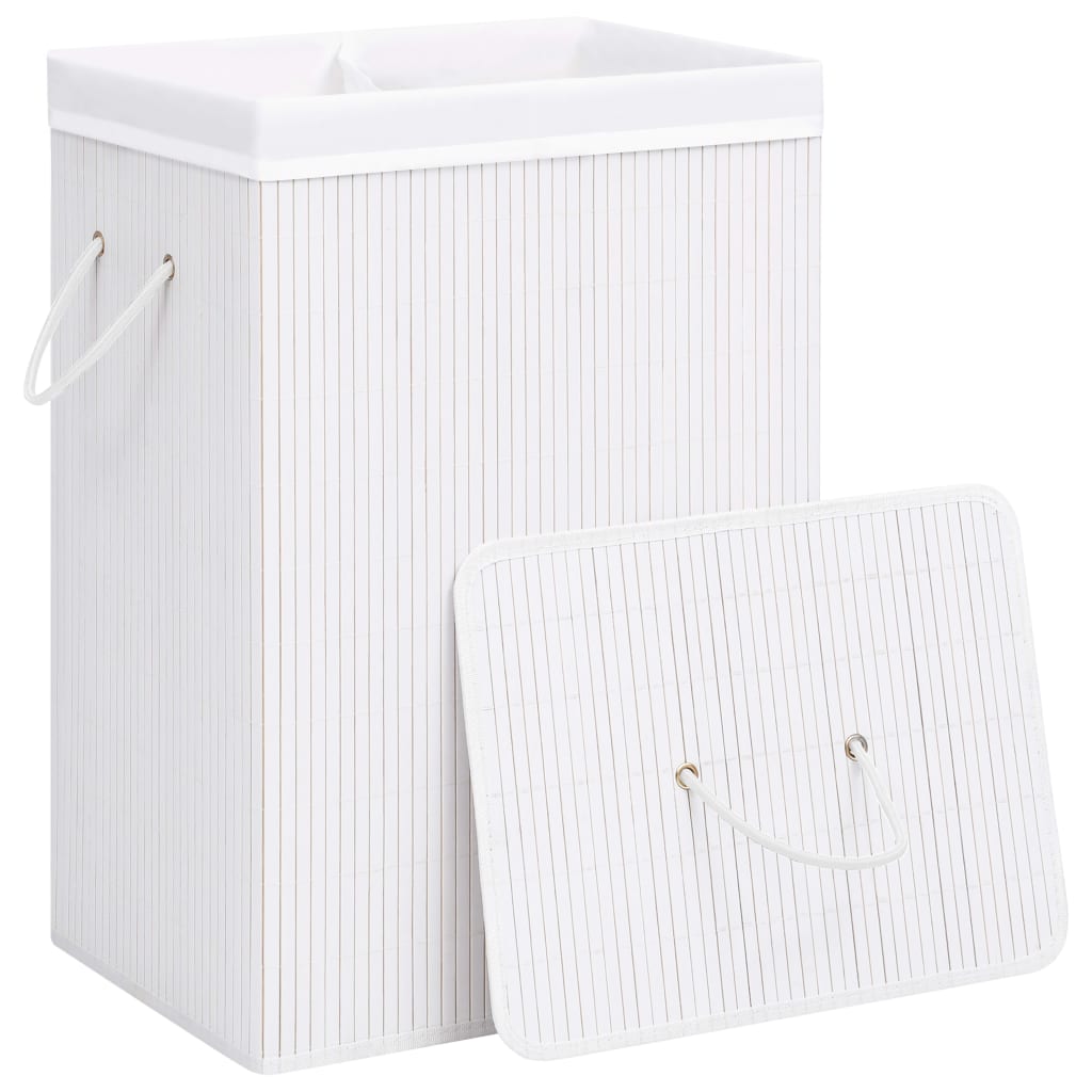 Vidaxl Laundry Basket con 2 compartimenti 72 L BAMBOO BIANCO