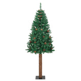 Vidaxl Weihnachtsbaum mit echten Holz- und Kiefernkegeln schmal 150 cm PVC Grün