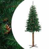 Vidaxl kerstboom met echt hout en dennenappels smal 180 cm pvc groen