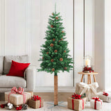 Vidaxl kerstboom met echt hout en dennenappels smal 180 cm pvc groen