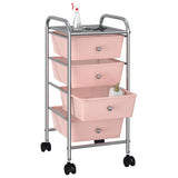 Chariot de rangement Vidaxl avec 4 tiroirs rose en plastique mobile