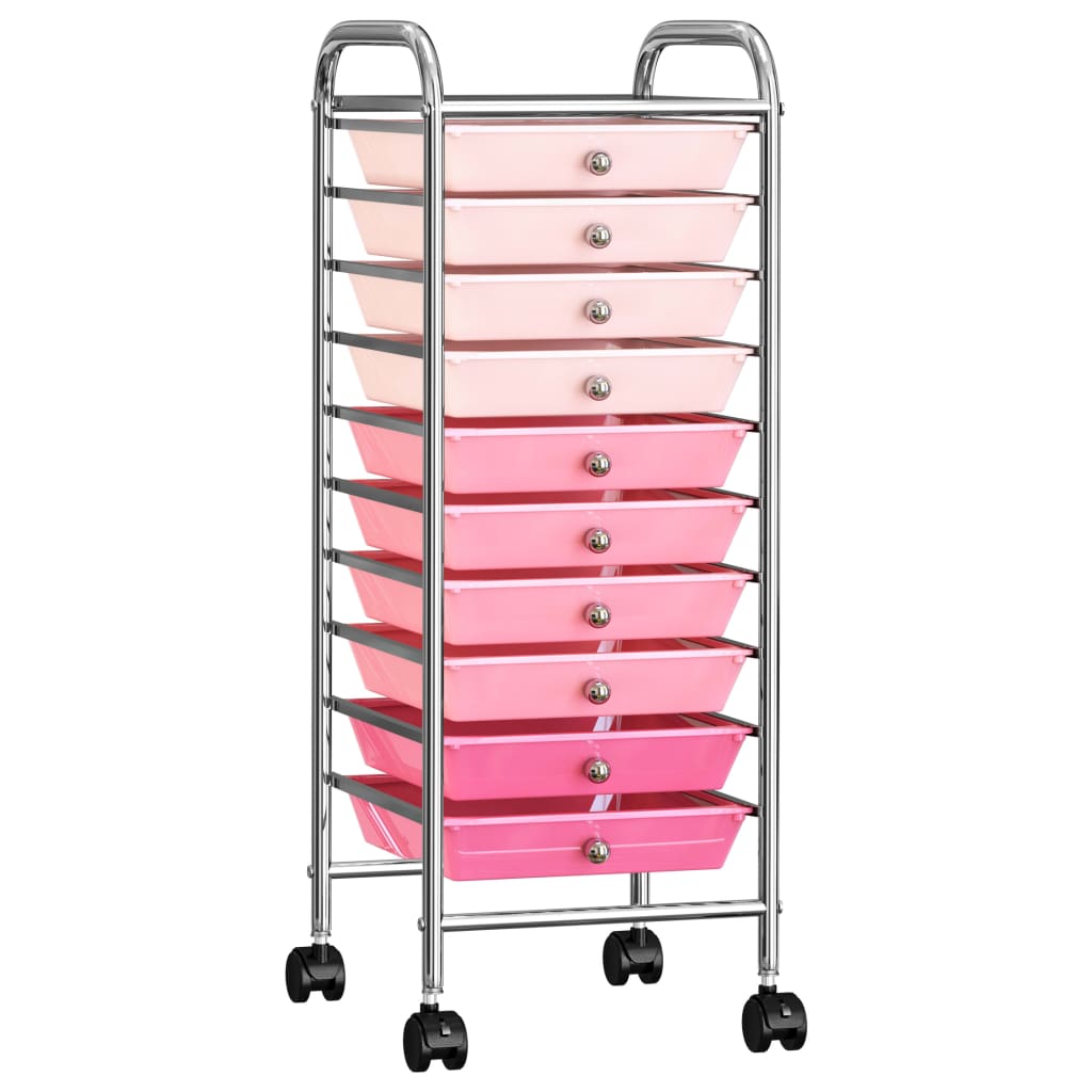 Vidaxl opbergtrolley met 10 lades mobiel kunststof ombre roze