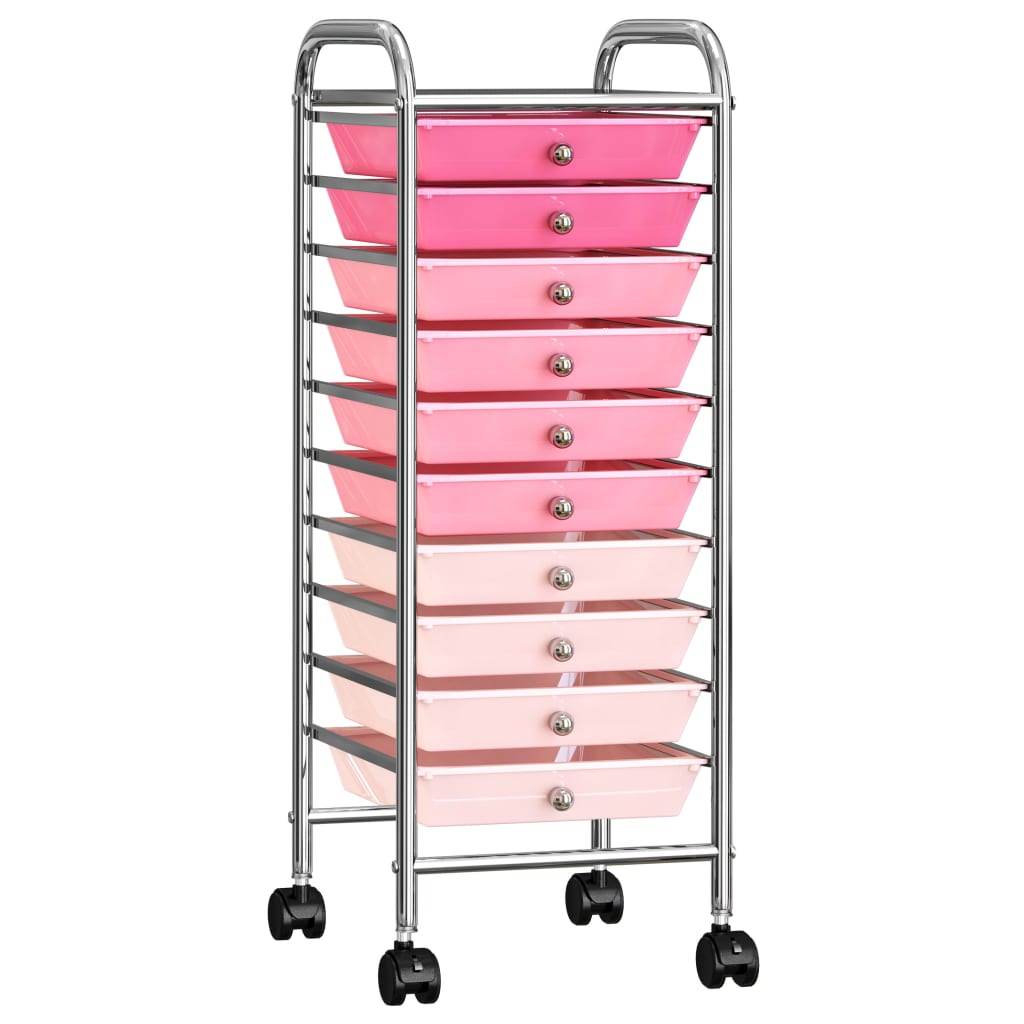 Vidaxl Storage Trolley con 10 cajones de plástico móvil Pink Pink