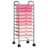 Vidaxl Storage Trolley med 10 skuffer mobil plast ombre pink