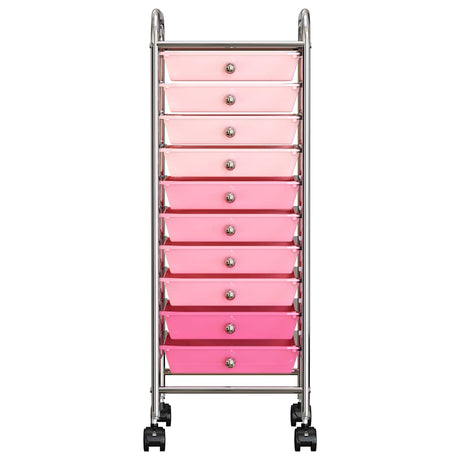Vidaxl opbergtrolley met 10 lades mobiel kunststof ombre roze