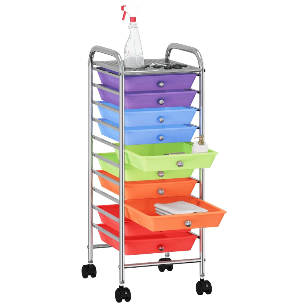 Vidaxl Storage Trolley con 10 cajones de plástico móvil multicolor