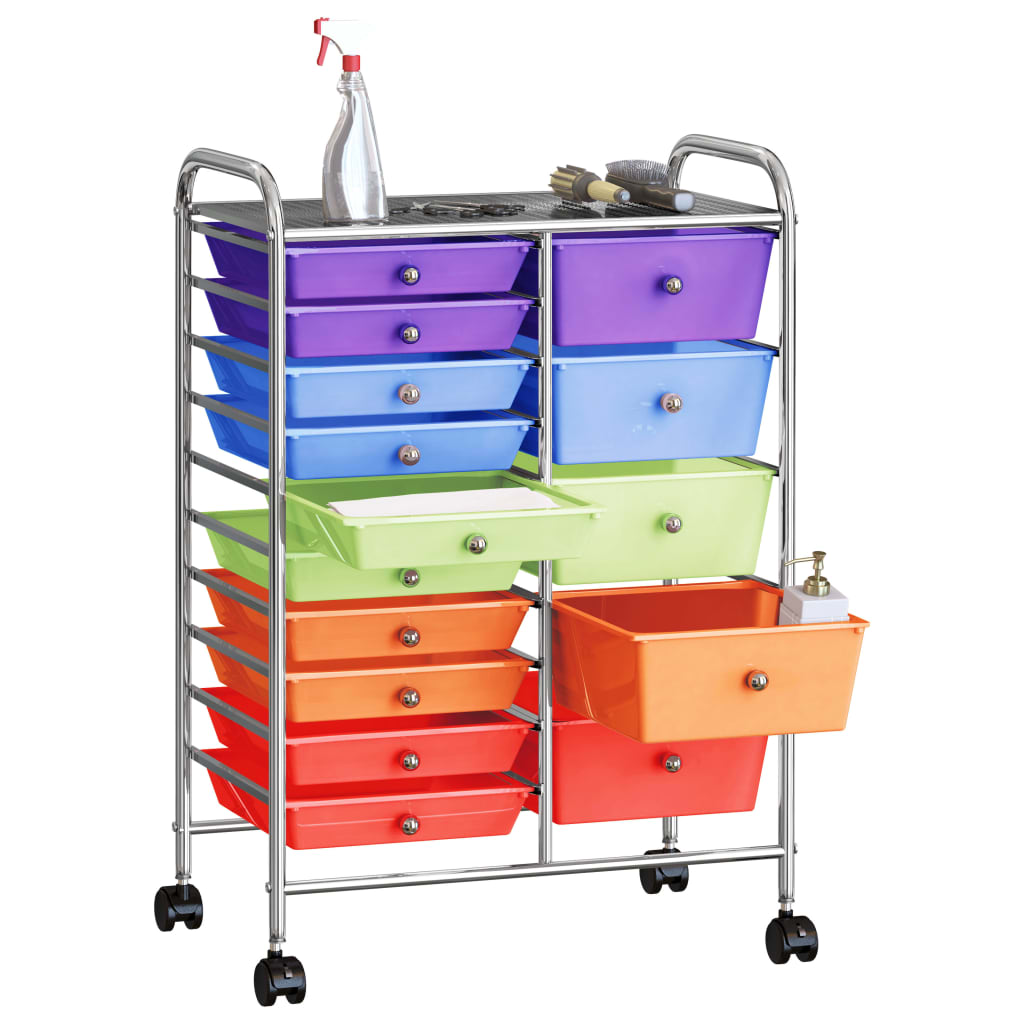 Vidaxl Storage Trolley con 15 cajones móvil XXL Plastic Multi -Colored