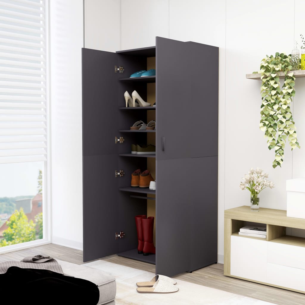 Vidaxl Cabinet da scarpe 80x39x178 cm grigio in legno elaborato