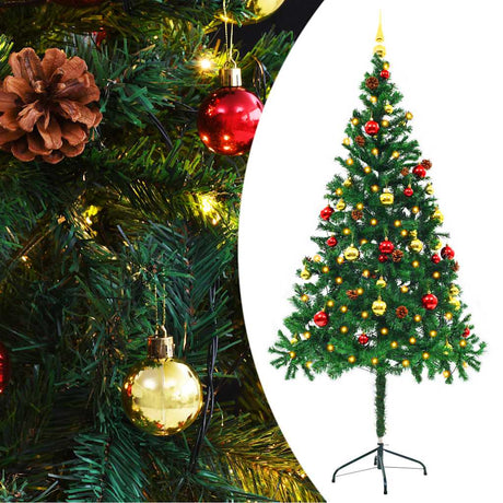 Vidaxl kunstkerstboom met verlichting en kerstballen 180 cm groen