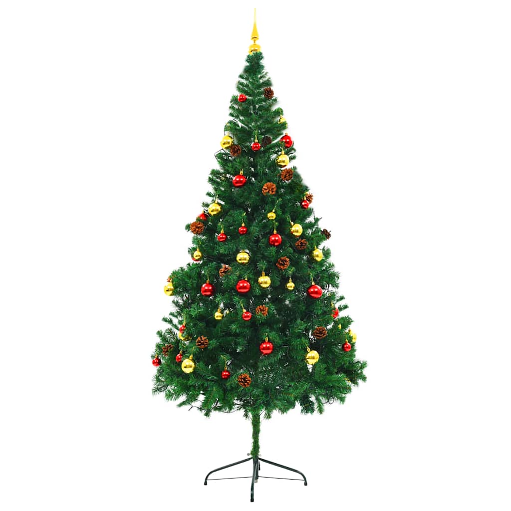 Vidaxl Kunstkerstboom con iluminación y bolas de Navidad de 210 cm verde