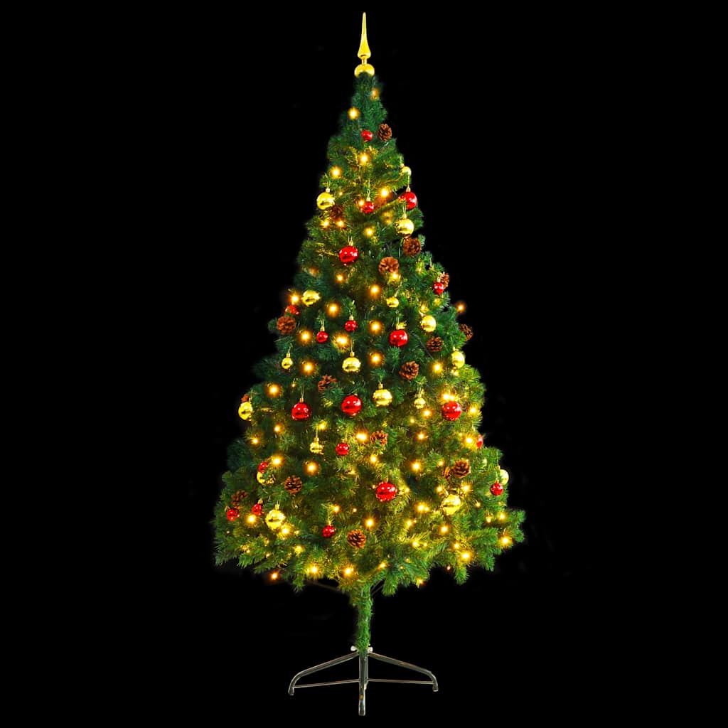 Vidaxl kunstkerstboom met verlichting en kerstballen 210 cm groen