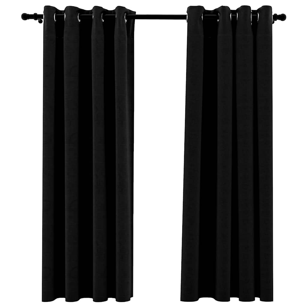 Cortinas Vidaxl Lino Mirando Ojos condenatorios 2 ST 140X175 CM NEGRO