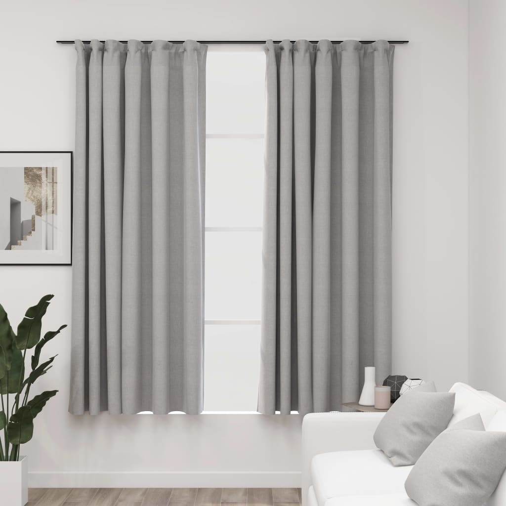 Vidaxl curtains linen look blackout hooks 2 st 140x175 cm gray