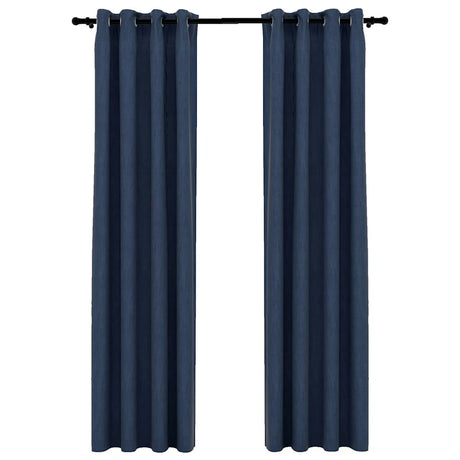 Vidaxl gordijnen linnen-look verduisterend ogen 2 st 140x225 cm blauw