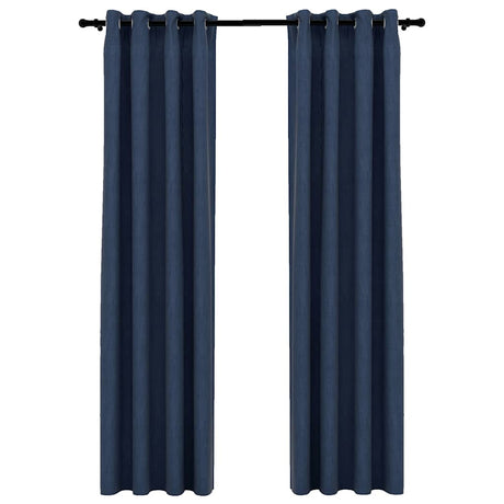 Vidaxl gordijnen linnen-look verduisterend ogen 2 st 140x245 cm blauw