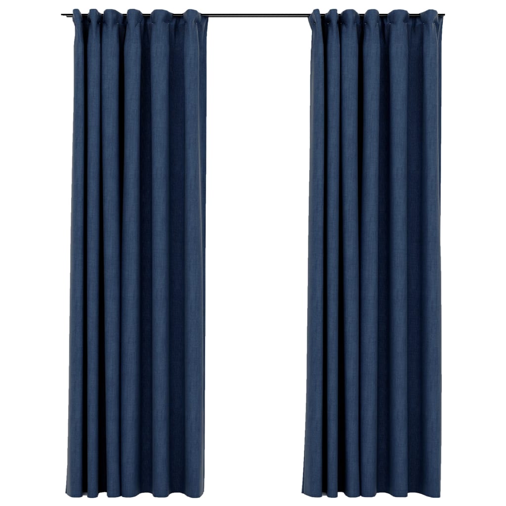 VidaXL curtains linen-look blackout hooks 2 st 140x225 cm blue