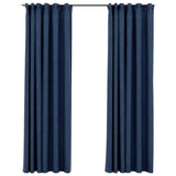 VidaXL curtains linen-look blackout hooks 2 st 140x225 cm blue