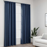 Vidaxl curtains linen look blackout hooks 2 st 140x245 cm blue