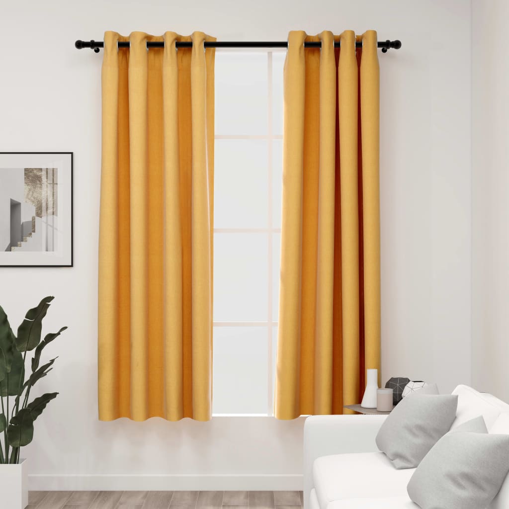 Tende vidaxl lino look occhi dannosi 2 st 140x175 cm giallo