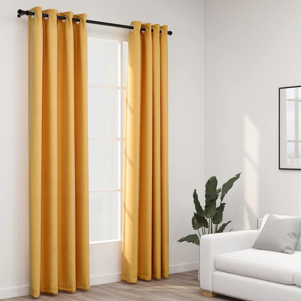 Cortinas Vidaxl Lino Miré Ojos condenatorios 2 ST 140X245 CM Amarillo