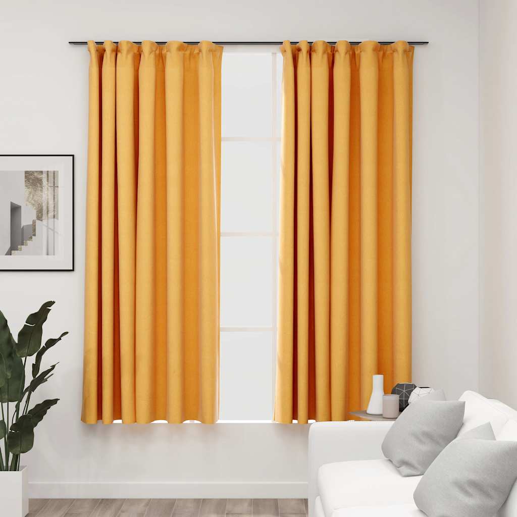 Cortinas de Vidaxl Lino Look Belegios de apagón 2 ST 140X175 CM Amarillo