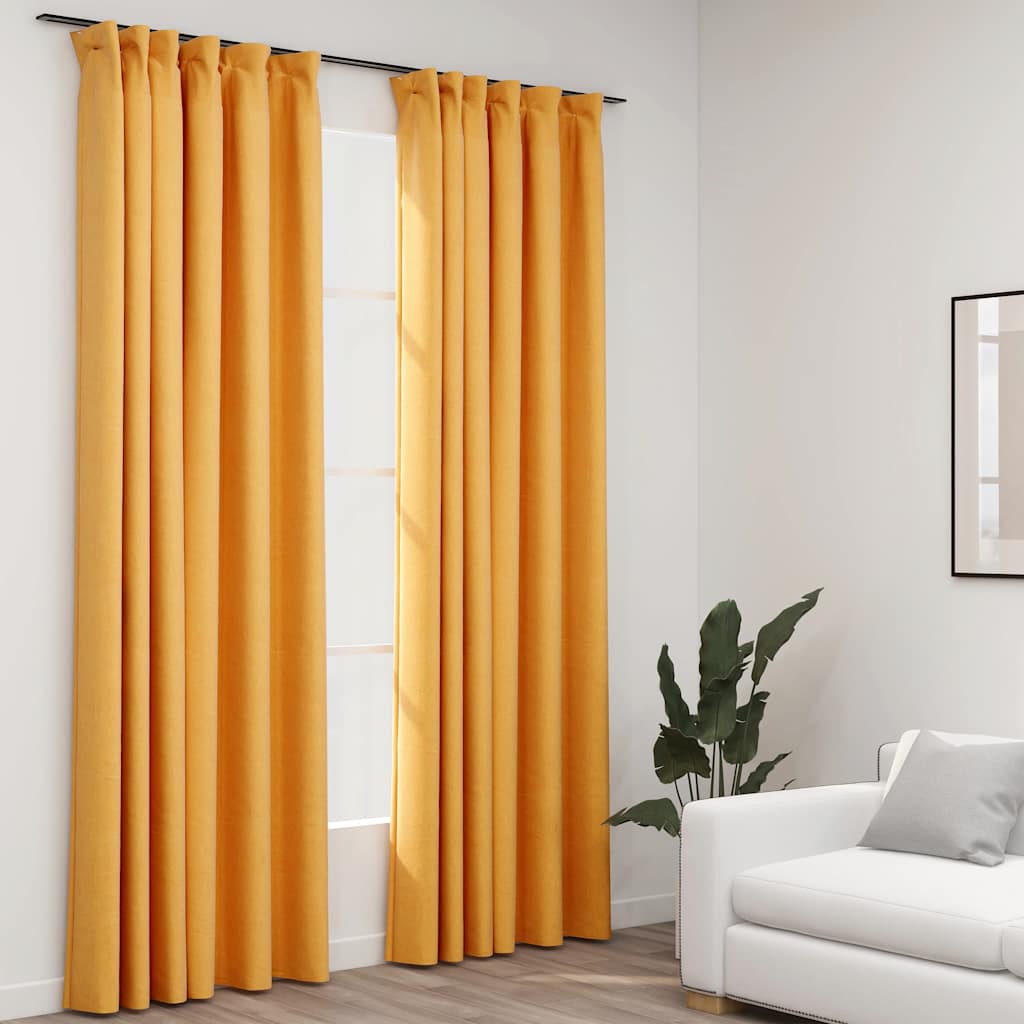 Vidaxl curtains linen look blackout hooks 2 st 140x225 cm yellow