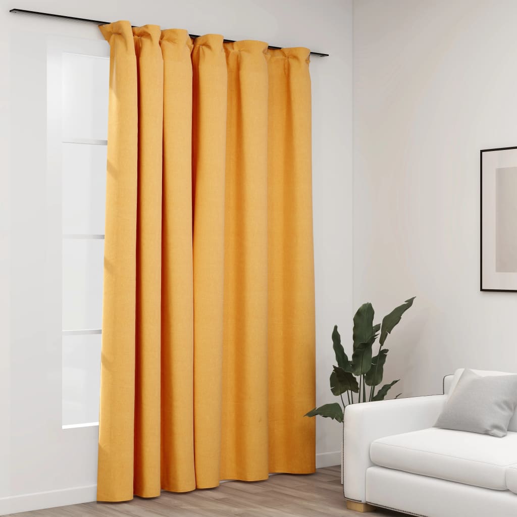 Vidaxl Cortina Lino Mira condenatoria con ganchos 290x245 cm Amarillo