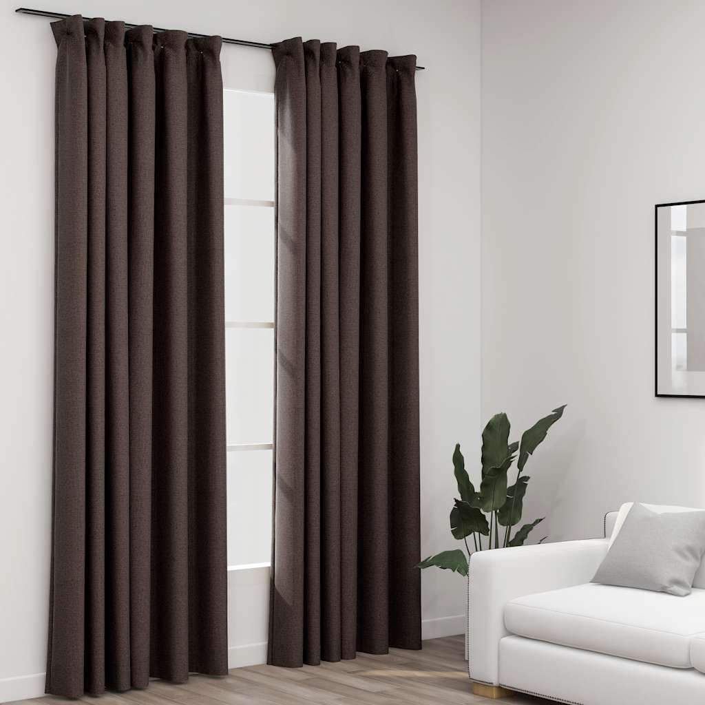 Cortinas Vidaxl Lino Look Blawout Hooks 2 PCS 140X225 CM Taupe