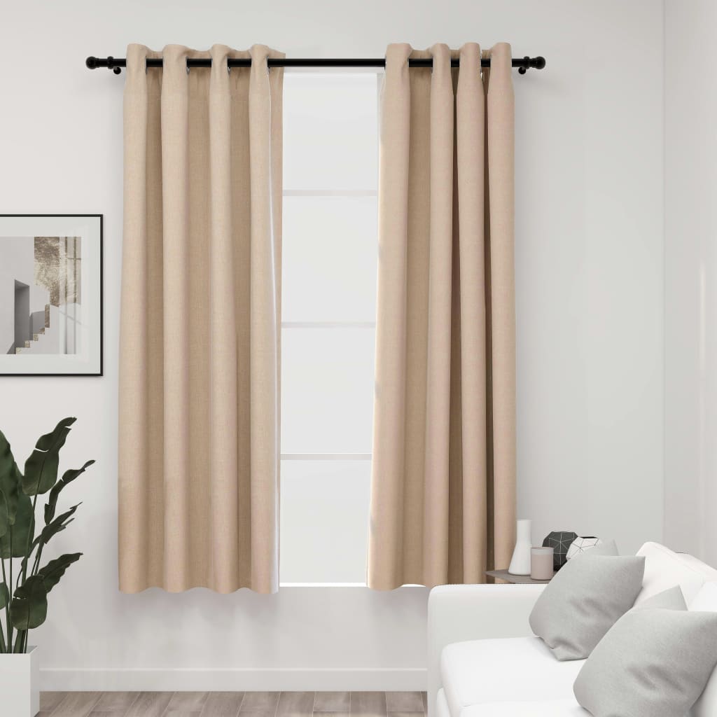 Vidaxl gardiner linne ser fördömande ögon 2 st 140x175 cm beige