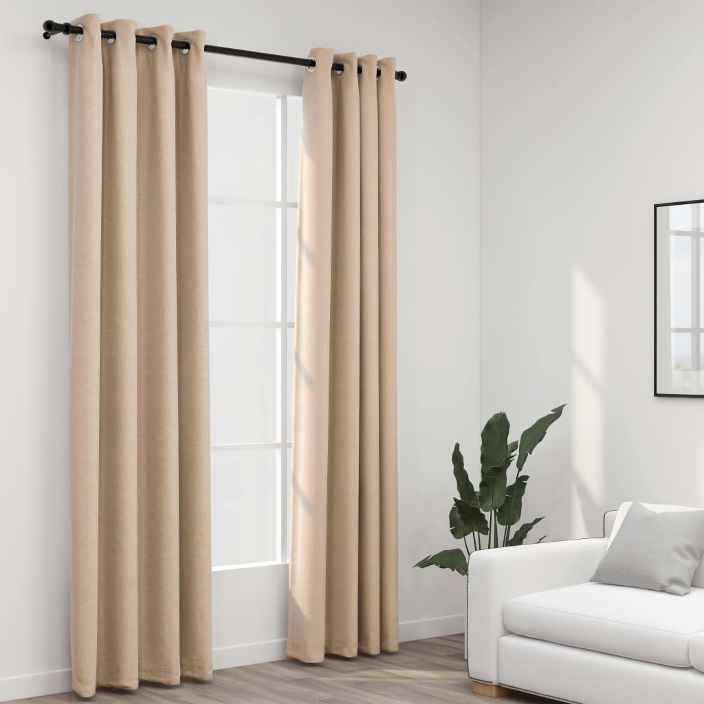 Vidaxl gardiner linned look damende øjne 2 st 140x225 cm beige