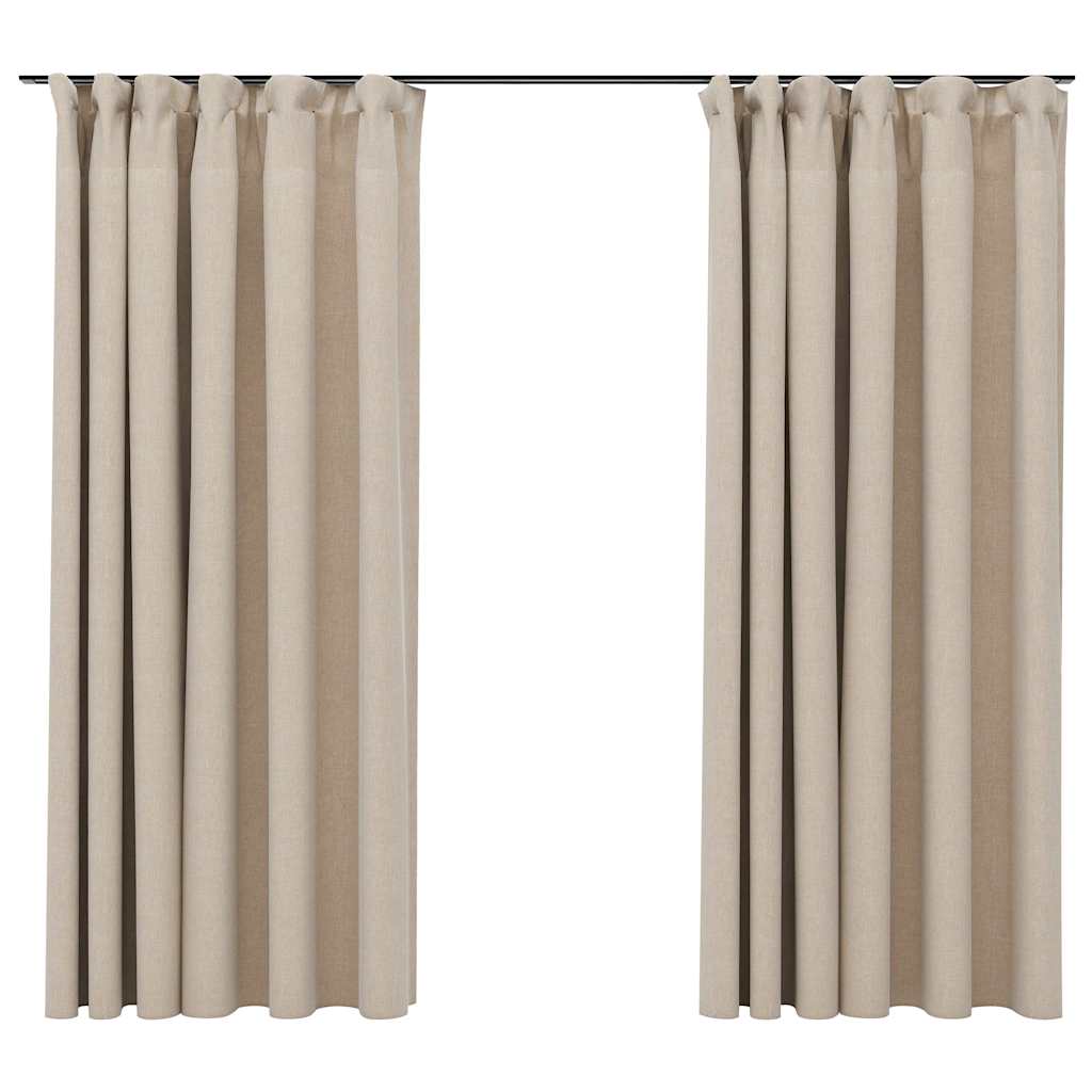 VidaXL curtains linen-look blackout hooks 2 st 140x175 cm beige