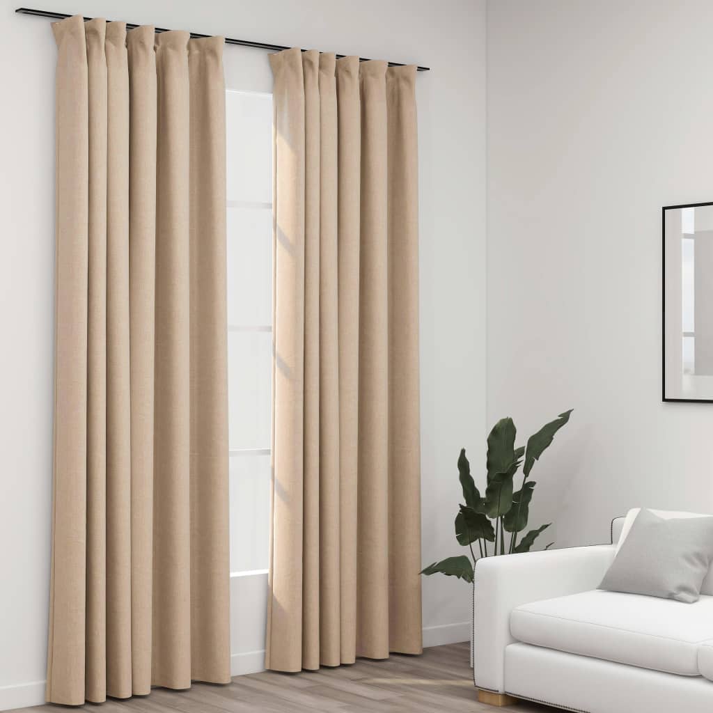 Vidaxl rideaux en lin Look Blackout Hooks 2 ST 140x225 cm beige