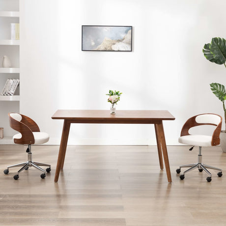 Vidaxl kantoorstoel draaibaar gebogen hout en kunstleer wit