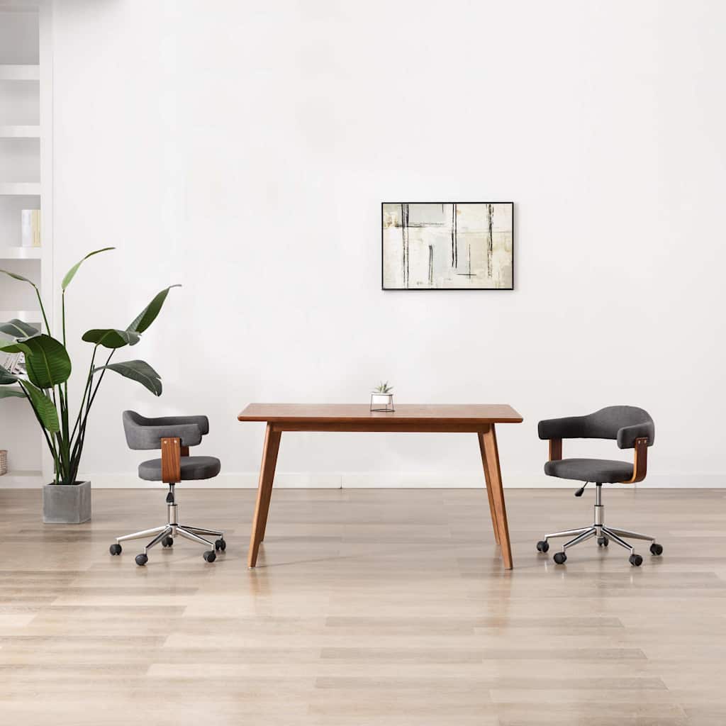 Vidaxl eetkamerstoelen 2 st draaibaar gebogen hout en stof grijs