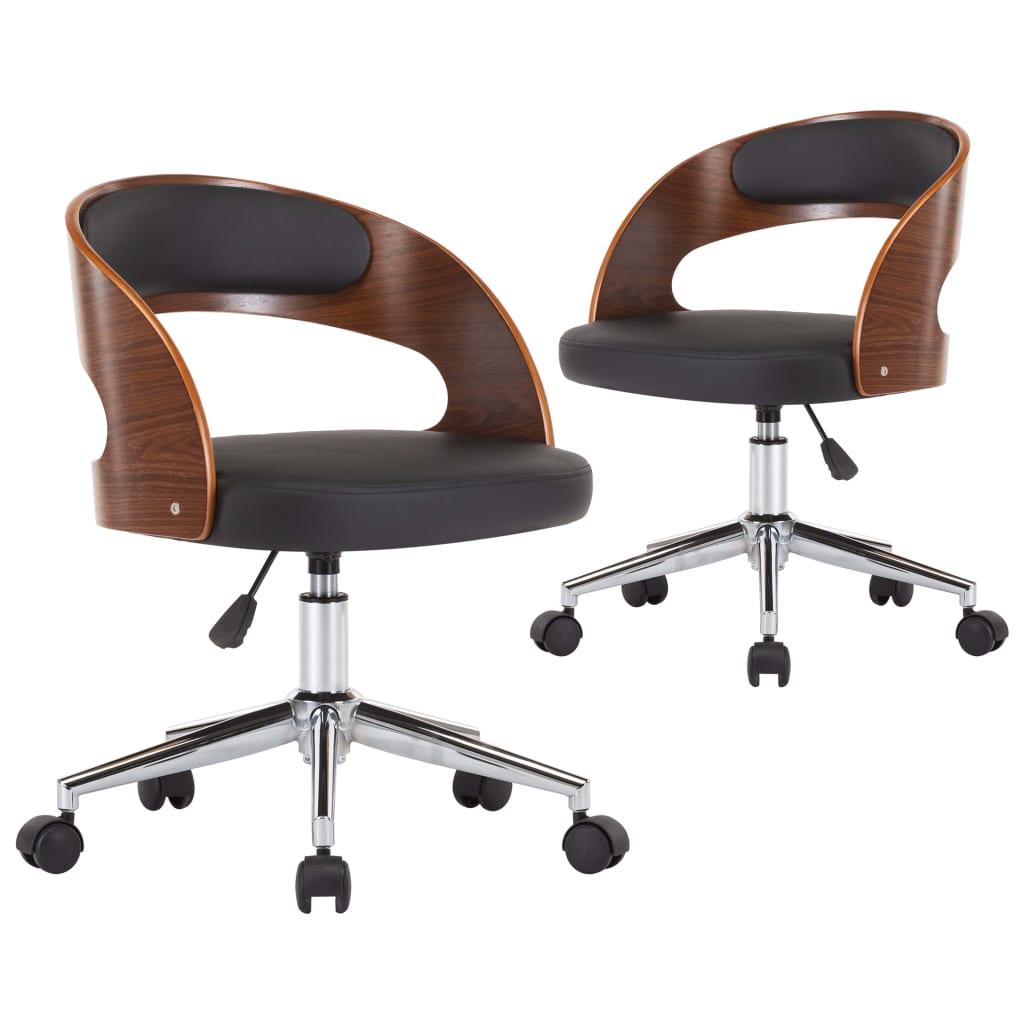 Vidaxl eetkamerstoelen draaibaar 2 st gebogen hout en kunstleer zwart