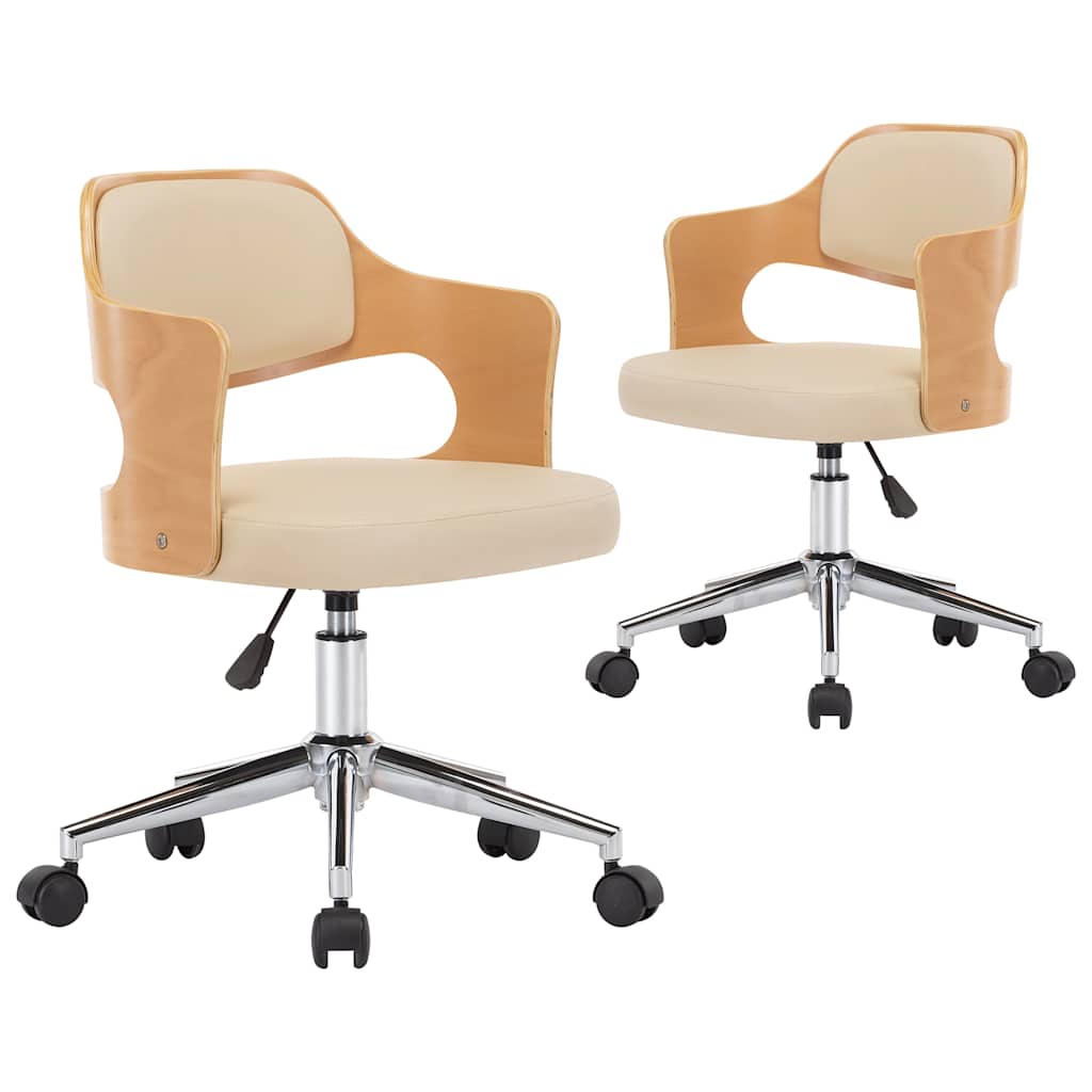 Vidaxl eetkamerstoelen draaibaar 2 st gebogen hout en kunstleer crème