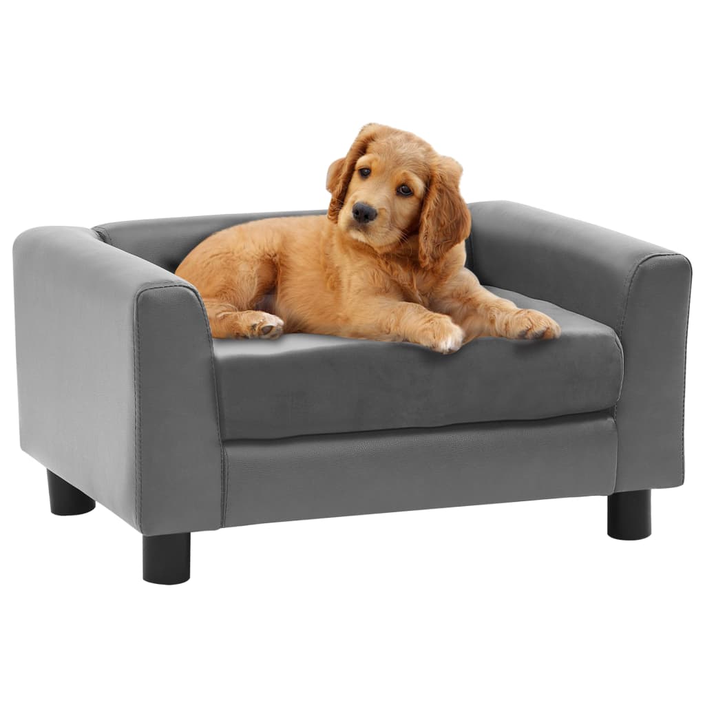 Vidaxl Dog Bank 60x43x30 cm en peluche et en cuir artificiel gris