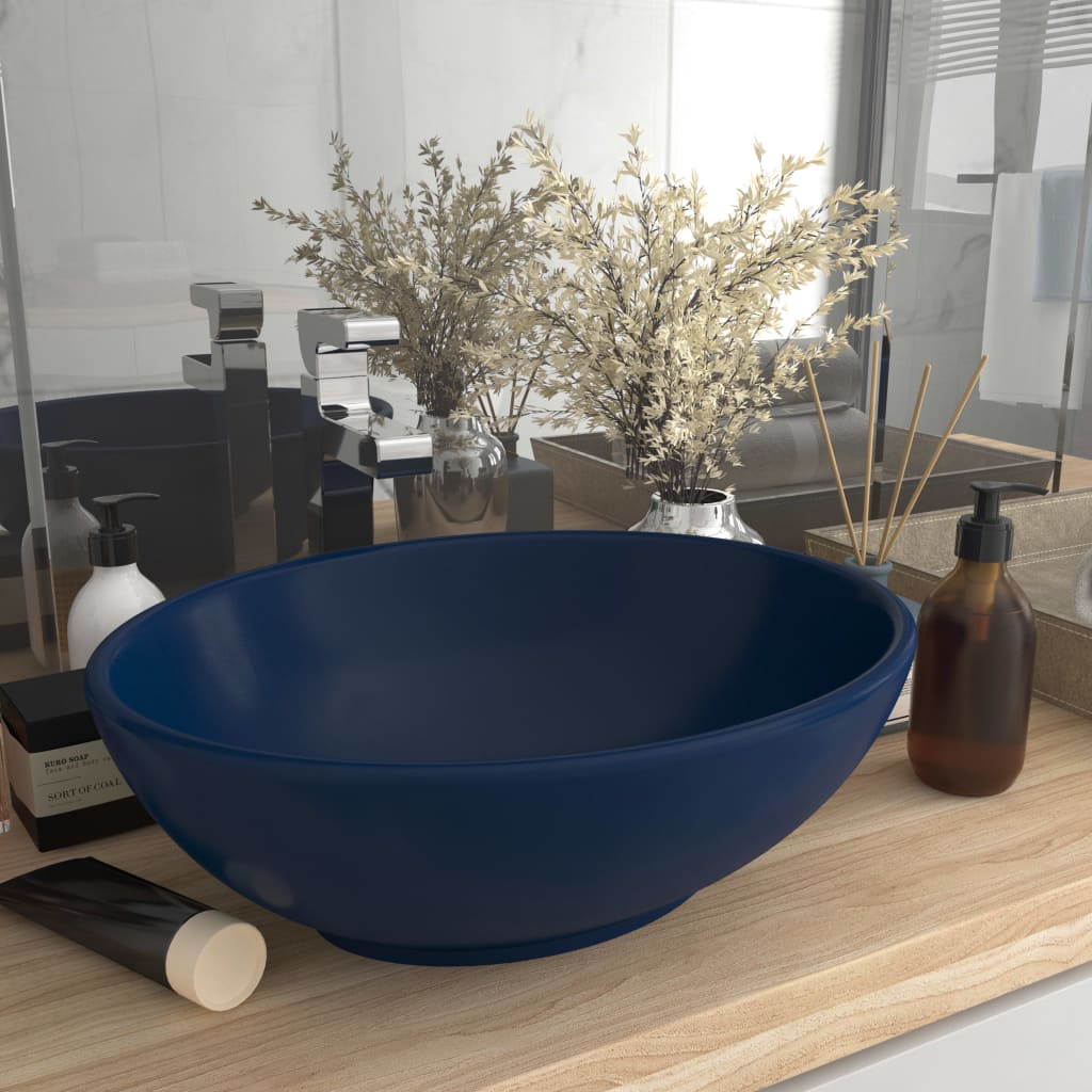 Vidaxl Washbasin oval 40x33 cm keramic matný tmavě modrá