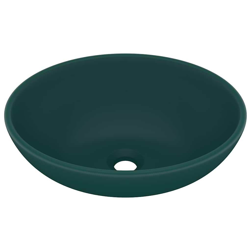 Vidaxl wastafel ovaal 40x33 cm keramiek mat donkergroen