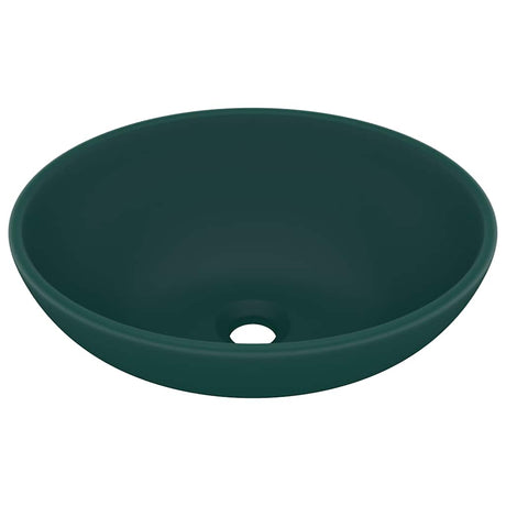 Vidaxl wastafel ovaal 40x33 cm keramiek mat donkergroen
