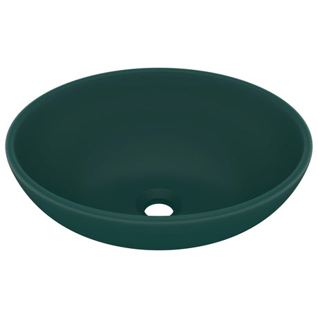 Vidaxl wastafel ovaal 40x33 cm keramiek mat donkergroen