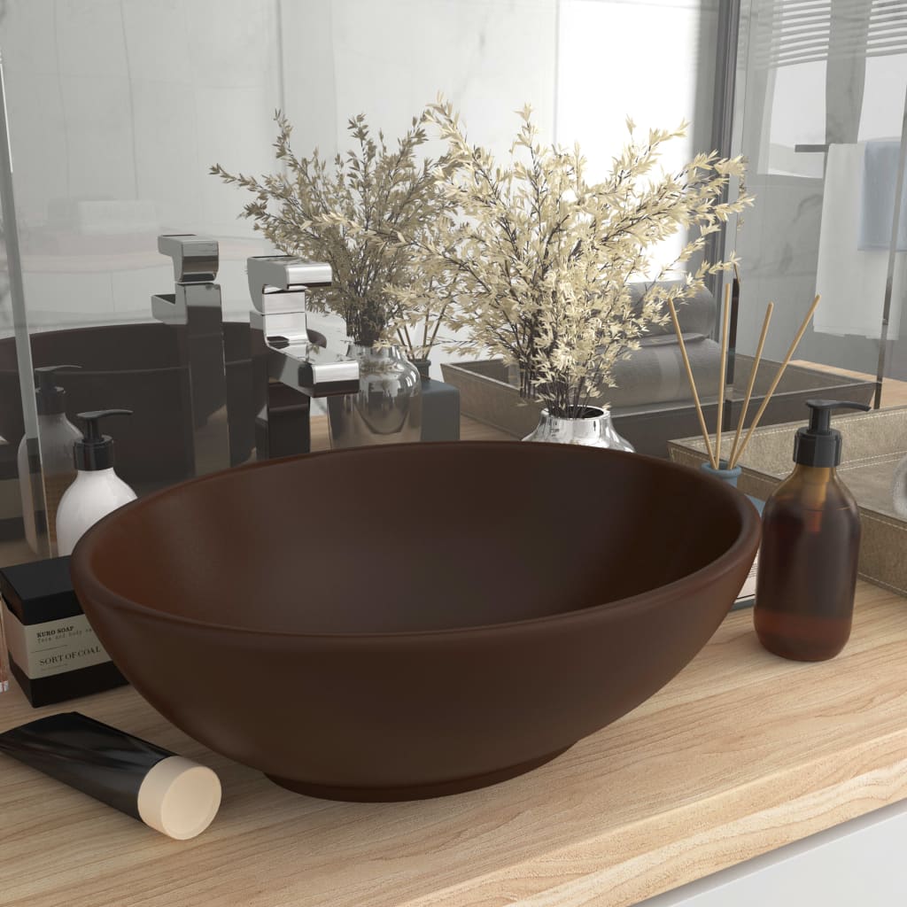 Vidaxl Washbasin Oval 40x33 cm keramic Matt Dark Brown