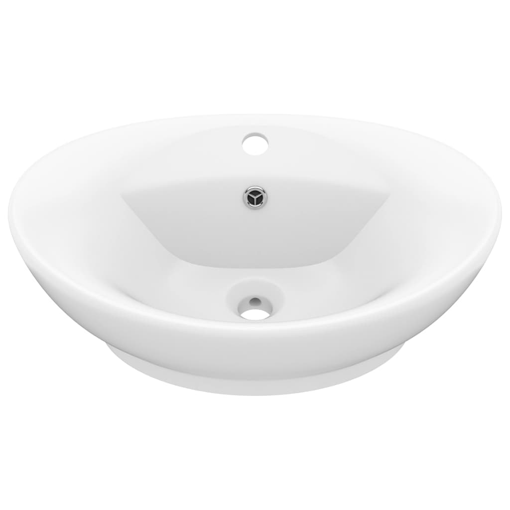 Vidaxl Washbasin con aterrizaje ovalado 58.5x39 cm Mat de cerámica blanca