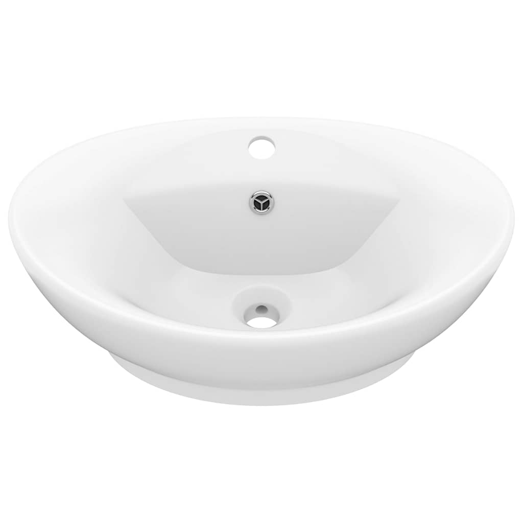 Vidaxl wastafel met overloop ovaal 58,5x39 cm keramiek matwit