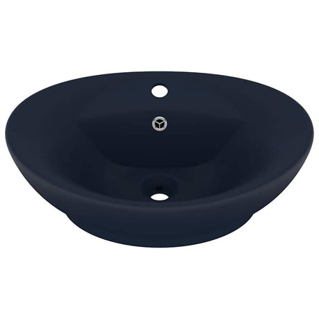 Vidaxl wastafel met overloop ovaal 58,5x39 cm keramiek mat donkerblauw